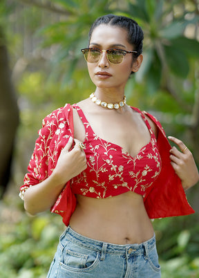 Red Embroidered Designer Blouse