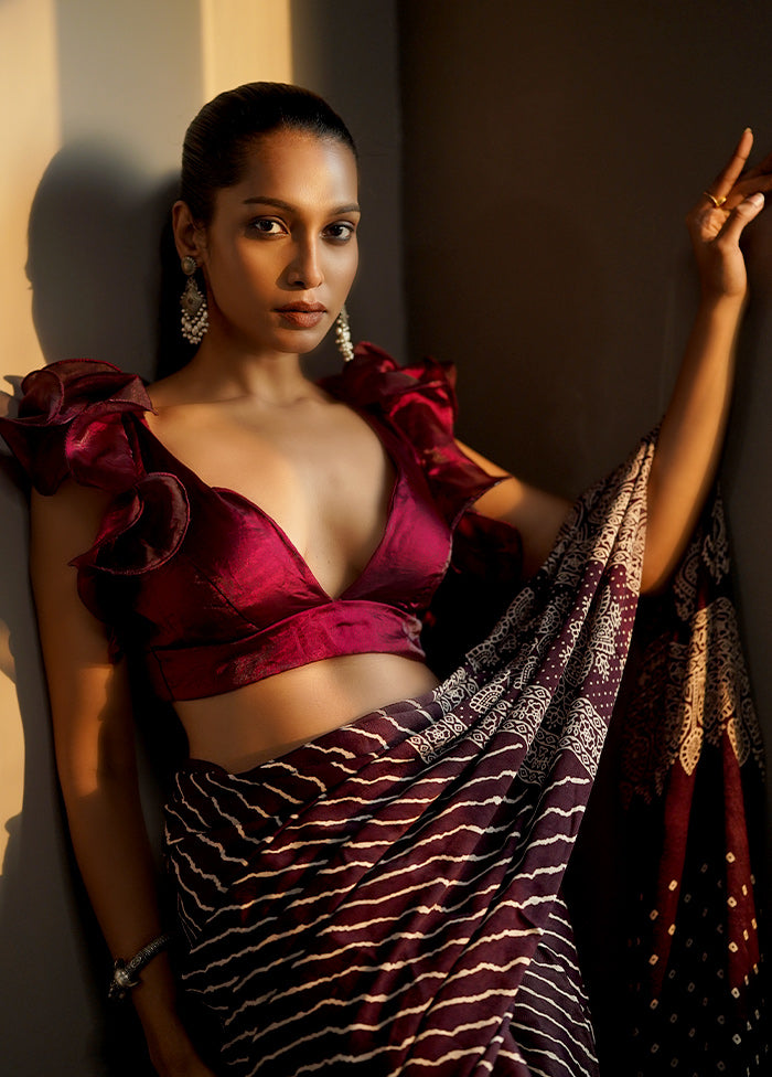 Dark Maroon Tissue Designer Blouse