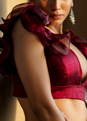 Dark Maroon Tissue Designer Blouse