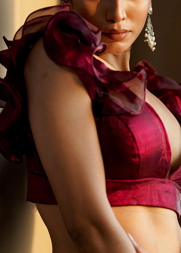 Dark Maroon Tissue Designer Blouse