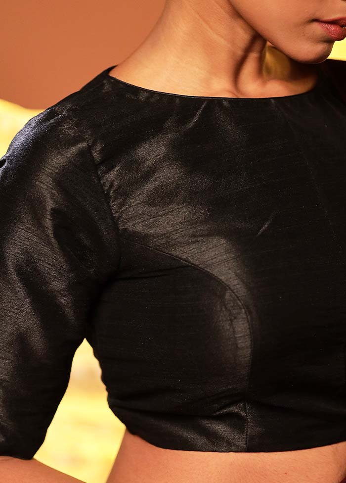 Black Boat Neck Designer Blouse Piece