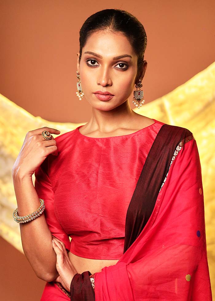 Red Boat Neck Designer Blouse Piece