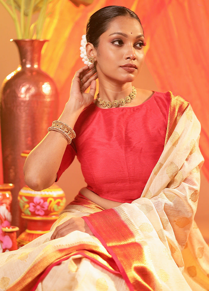 Red Boat Neck Designer Blouse