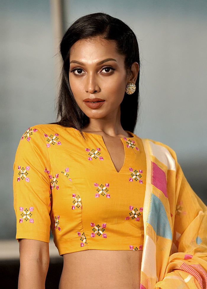 Yellow Cotton Designer Blouse