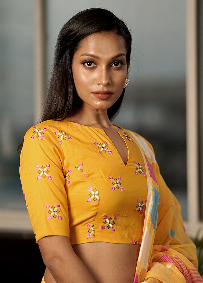 Yellow Cotton Designer Blouse