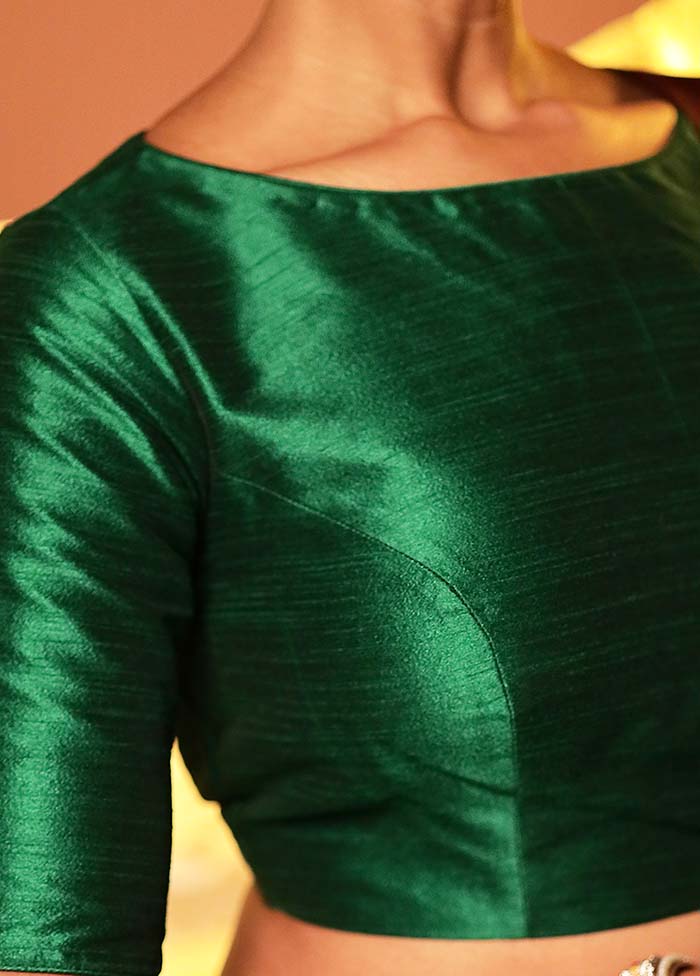 Green Boat Neck Designer Blouse Piece