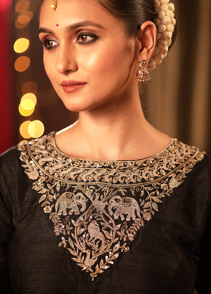 Black Raw Silk Designer Blouse