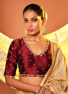 Dark Maroon V Neck Designer Blouse Piece