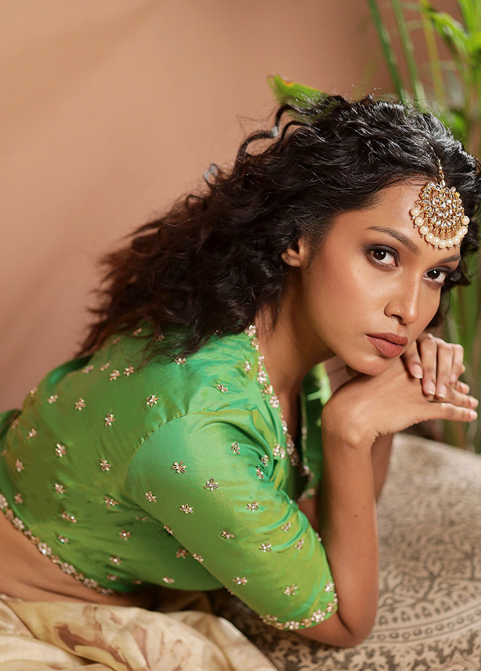 Parrot Green Silk Designer Blouse