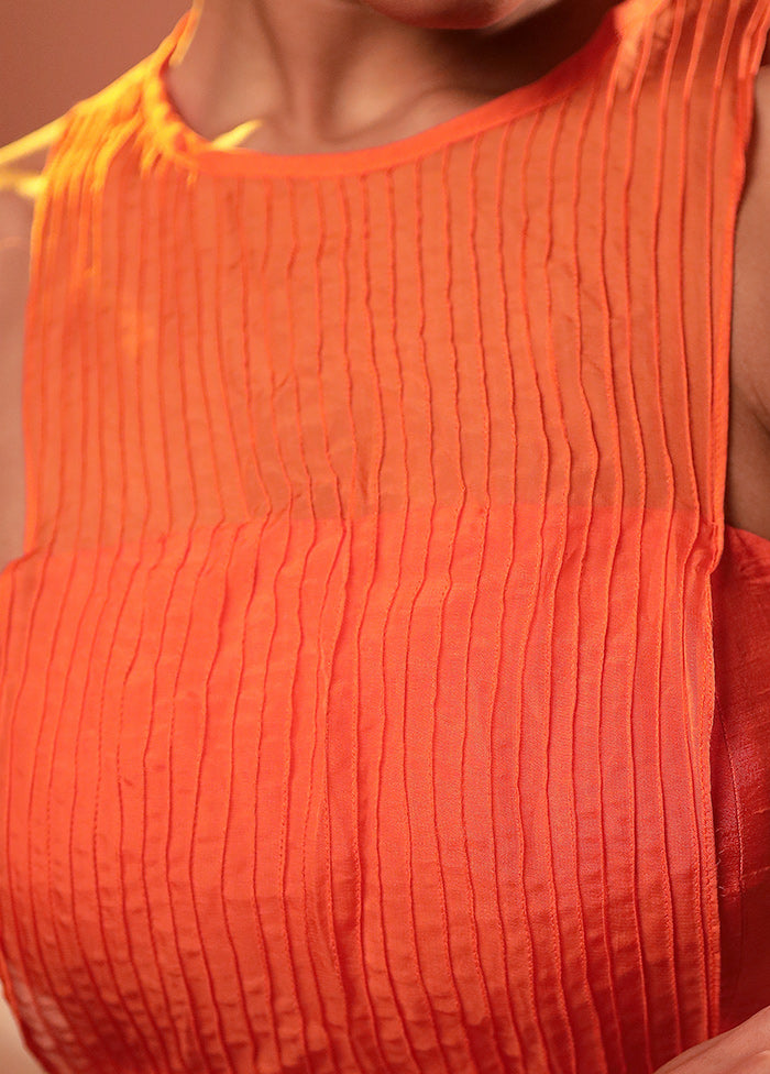 Orange Halter Neck Designer Blouse