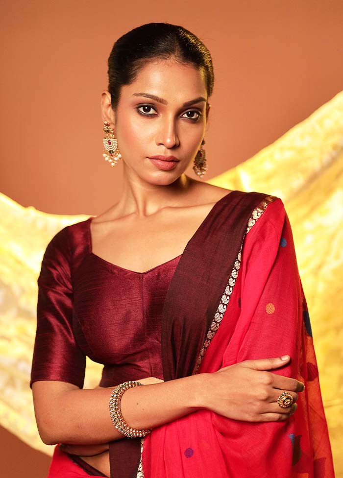 Dark Maroon Pentagon Neck Designer Blouse Piece