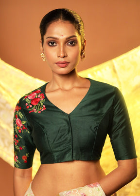 Bottle Green V Neck Designer Blouse Piece