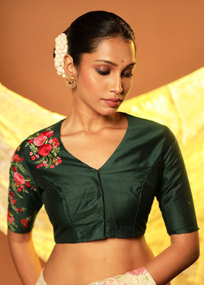 Bottle Green V Neck Designer Blouse Piece