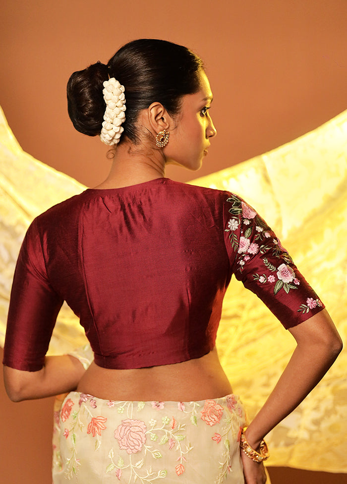 Maroon V Neck Designer Blouse Piece