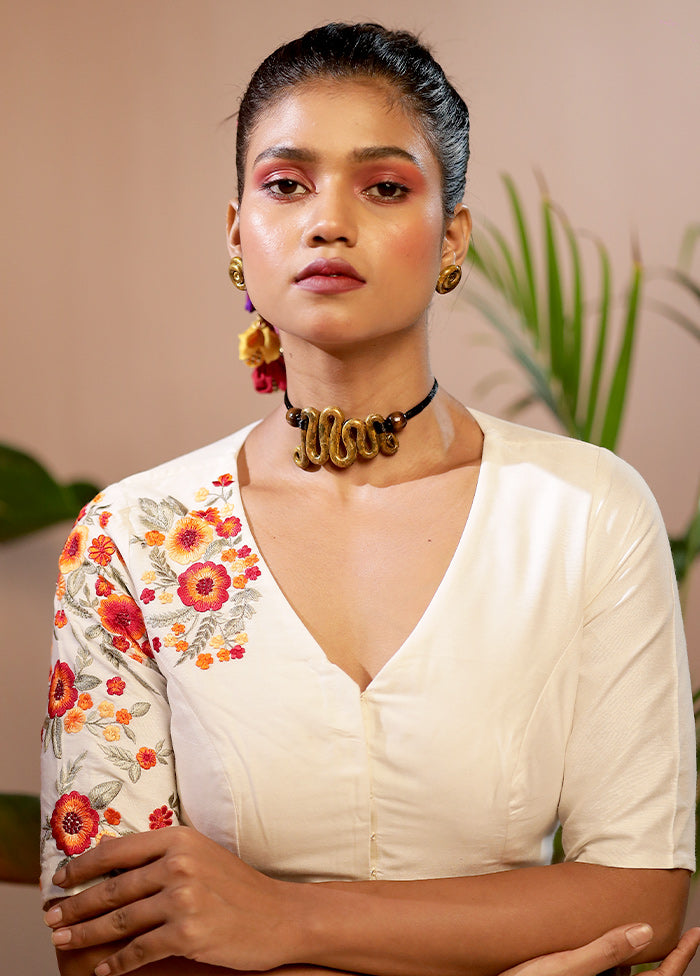 Cream Cotton Silk Designer Blouse