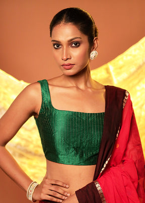 Bottle Green Square Neck Designer Blouse Piece