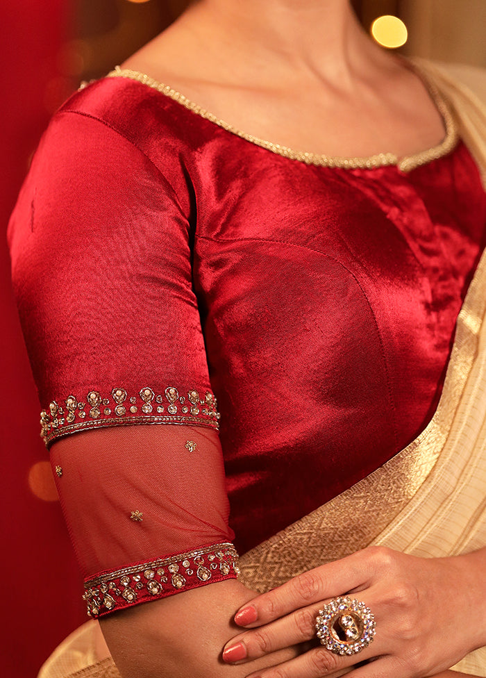 Maroon Satin Designer Blouse