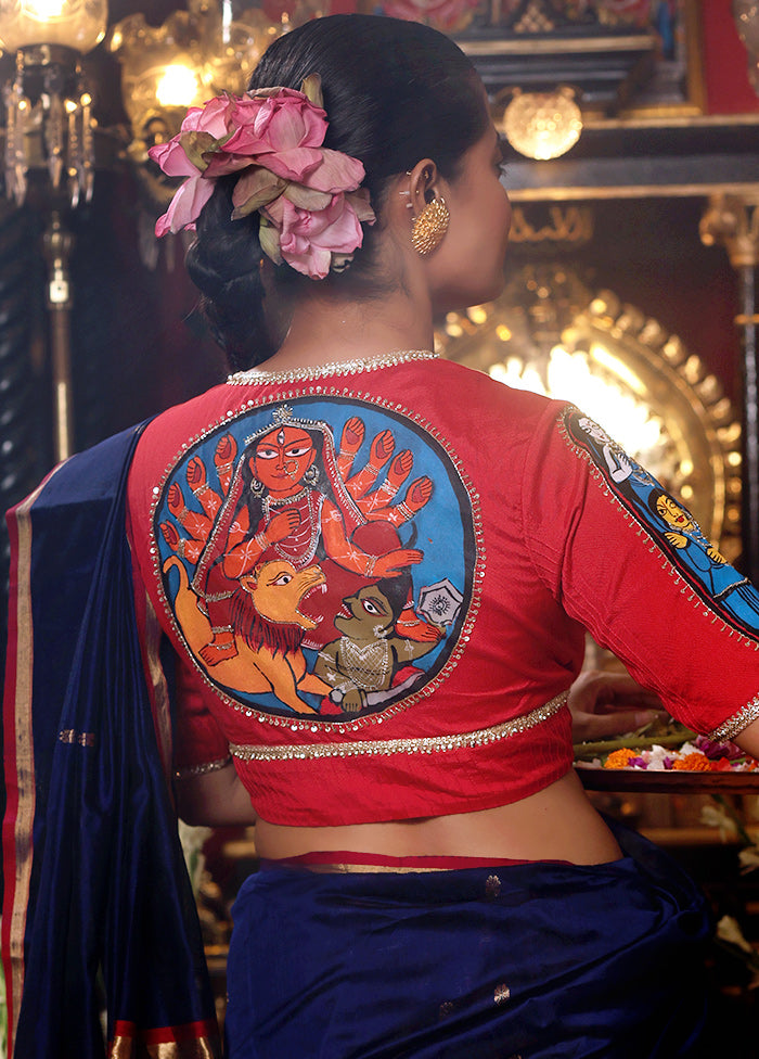 Red High Neck Designer Blouse