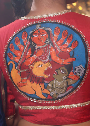 Red High Neck Designer Blouse