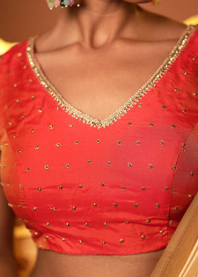 Orange V Neck Designer Blouse Piece