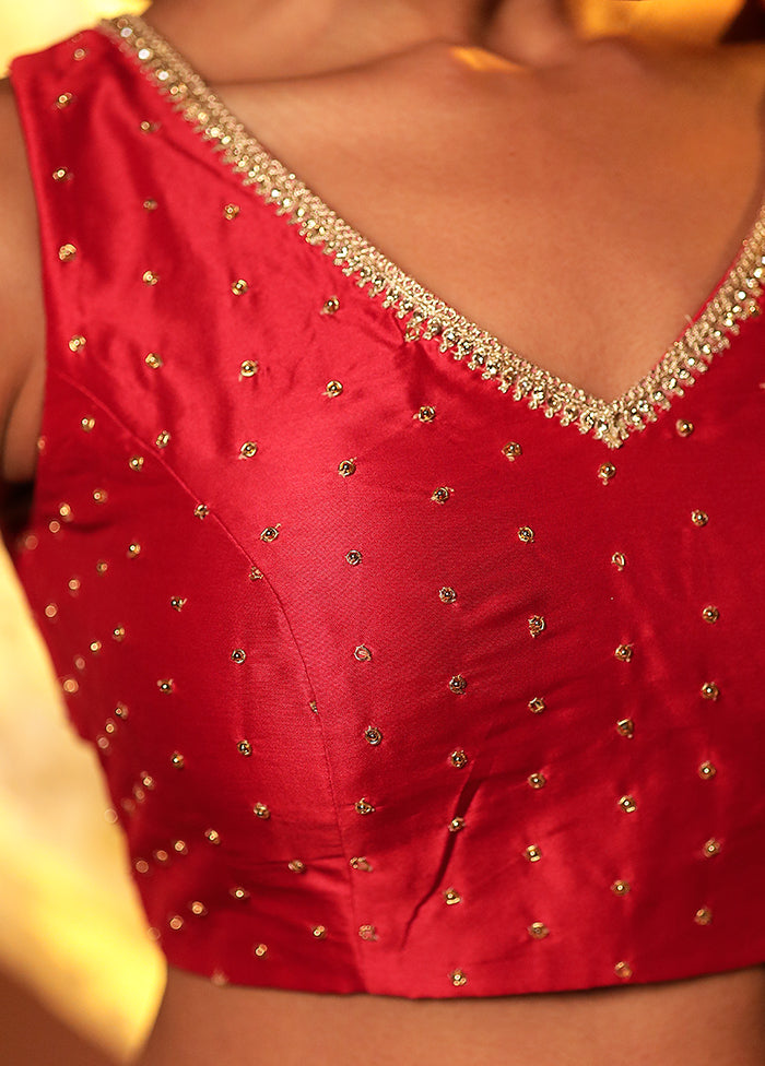 Red V Neck Designer Blouse Piece