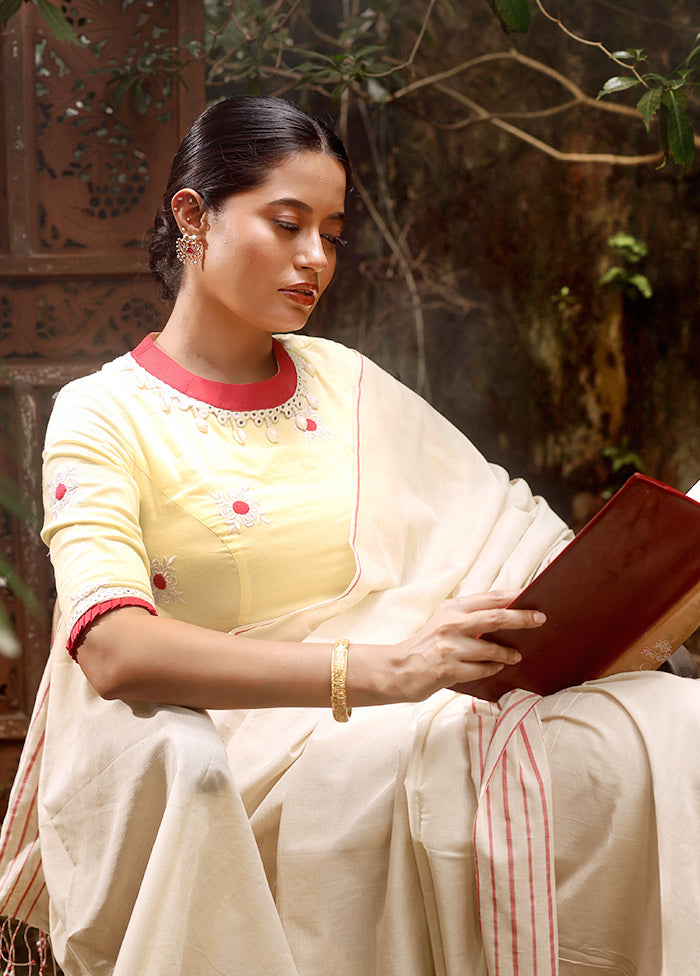 Light Yellow High Neck Designer Blouse