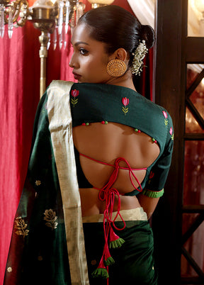 Bottle Green Boat Neck Designer Blouse