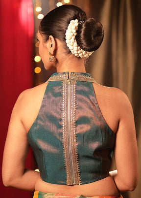 Teal Green Jacquard Designer Blouse