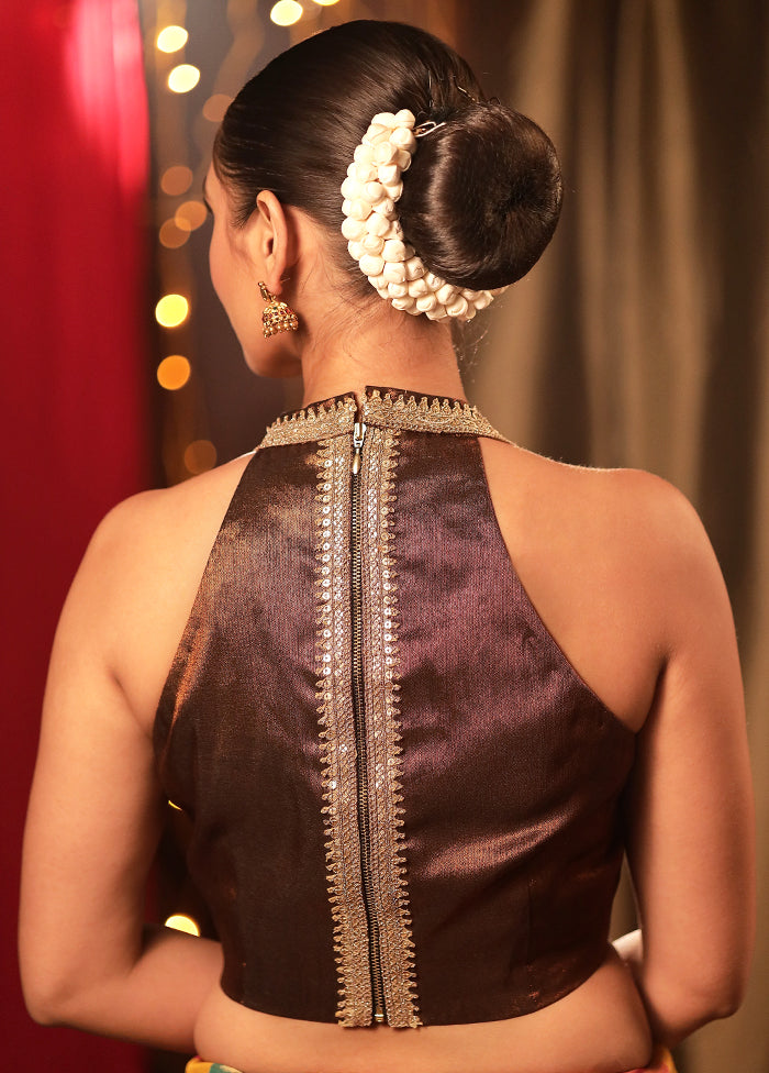 Brown Jacquard Designer Blouse