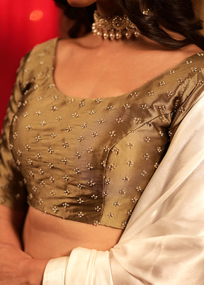 Beige Blended Silk Designer Blouse