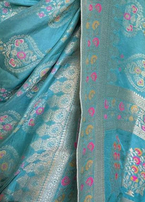 Blue Spun Silk Saree With Blouse Piece