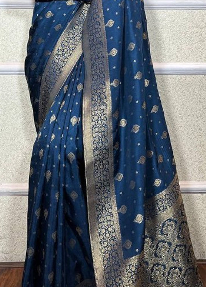 Blue Spun Silk Saree With Blouse Piece