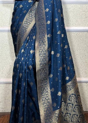 Blue Spun Silk Saree With Blouse Piece