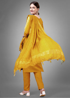 3 Pc Yellow Readymade Cotton Suit Set
