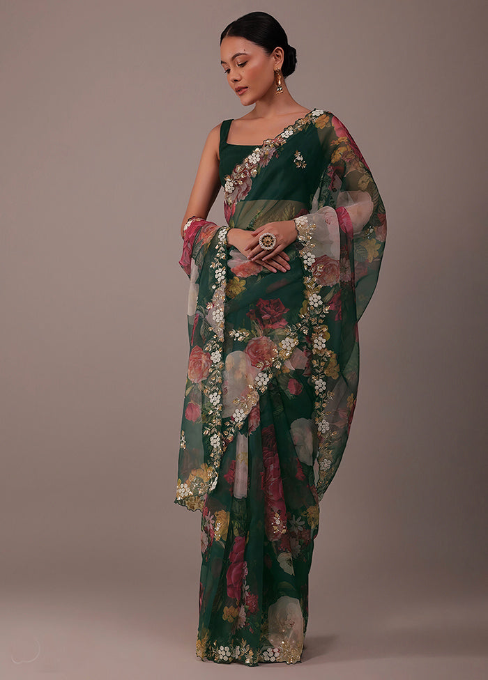 Green Spun Silk Saree With Blouse Piece