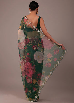 Green Spun Silk Saree With Blouse Piece