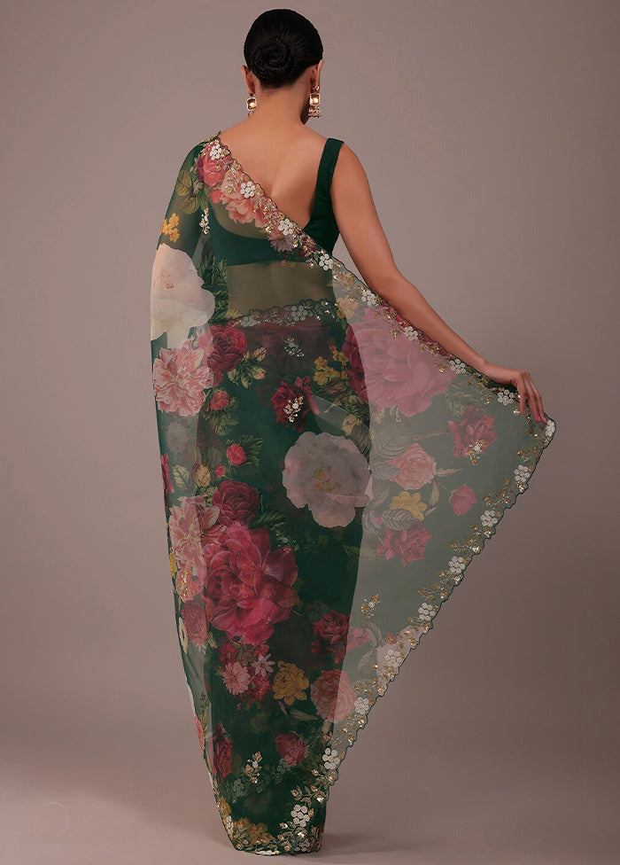 Green Spun Silk Saree With Blouse Piece