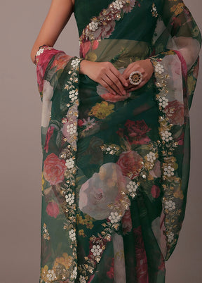 Green Spun Silk Saree With Blouse Piece