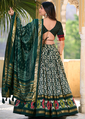 3 Pc Green Silk Semi Stitched Lehenga Set