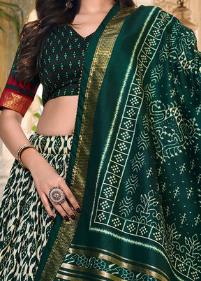 3 Pc Green Silk Semi Stitched Lehenga Set