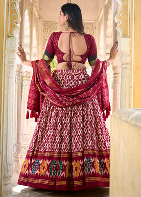 3 Pc Red Silk Semi Stitched Lehenga Set
