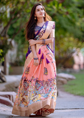 3 Pc Pink Silk Semi Stitched Lehenga Set