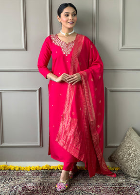 3 Pc Red Readymade Viscose Suit Set