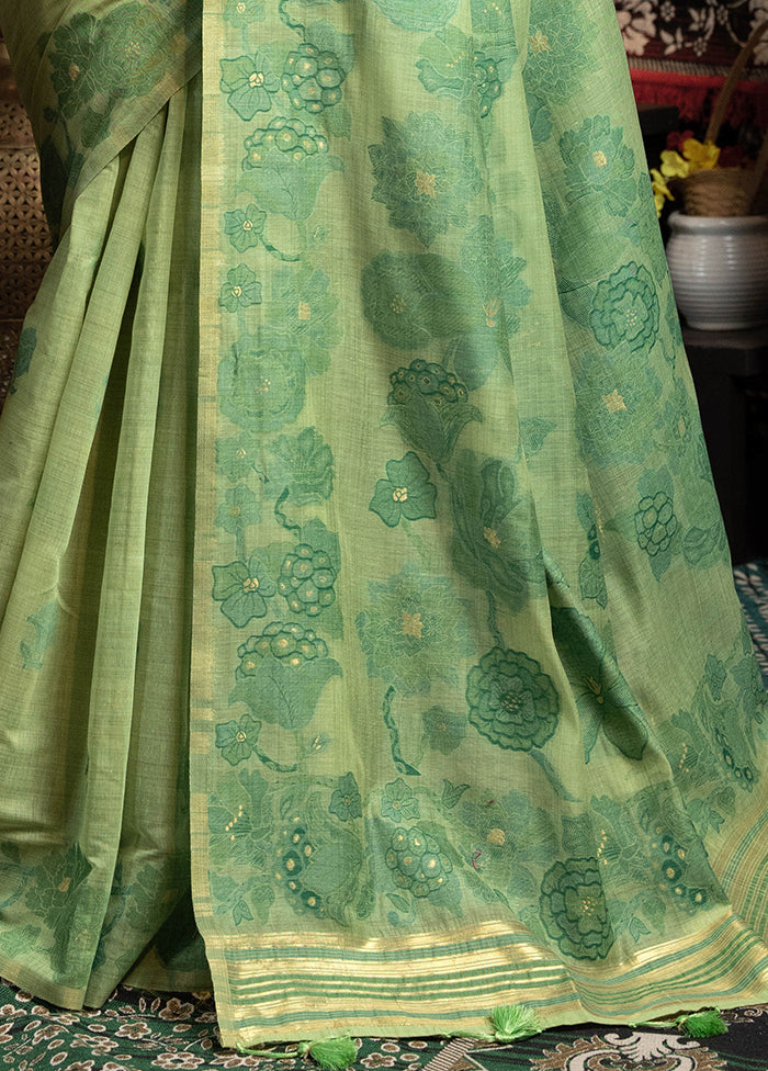 Green Tant Cotton Saree With Blouse Piece