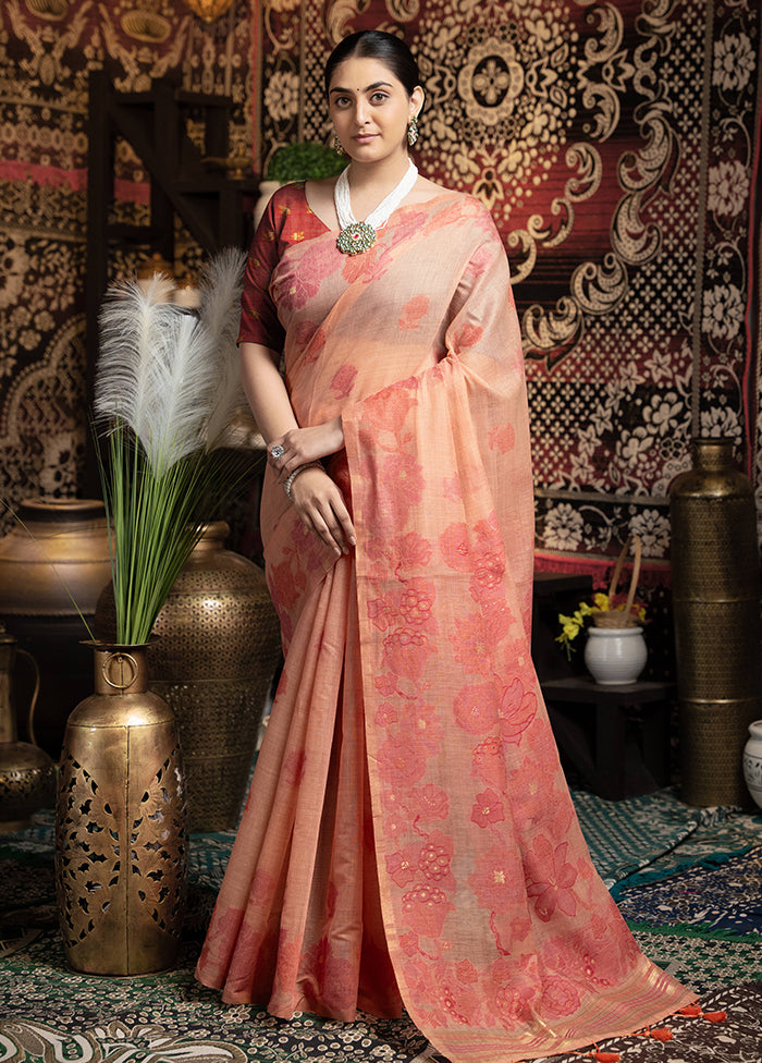 Peach Tant Cotton Saree With Blouse Piece