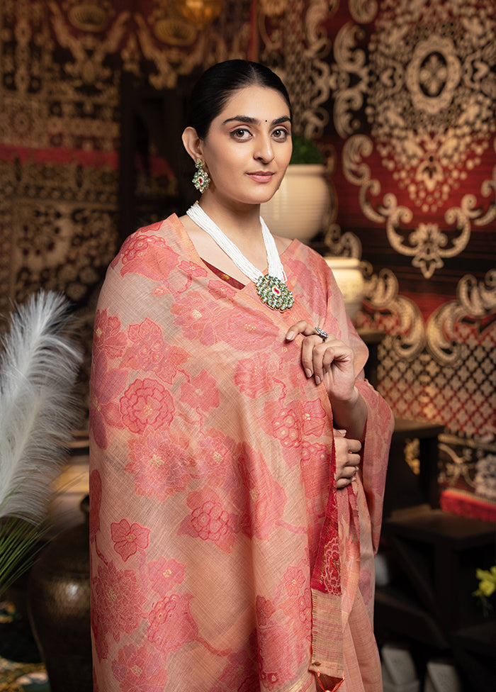 Peach Tant Cotton Saree With Blouse Piece
