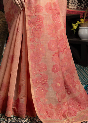 Peach Tant Cotton Saree With Blouse Piece
