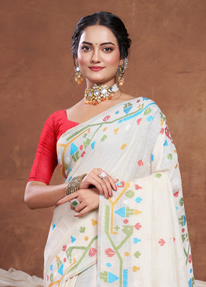 Cream Tant Cotton Saree With Blouse Piece