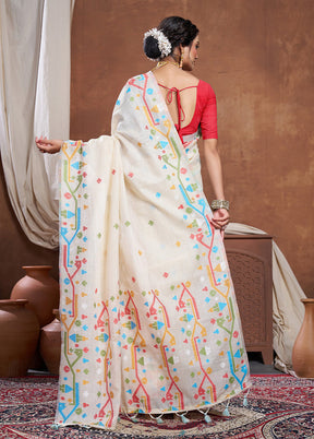 Cream Tant Cotton Saree With Blouse Piece