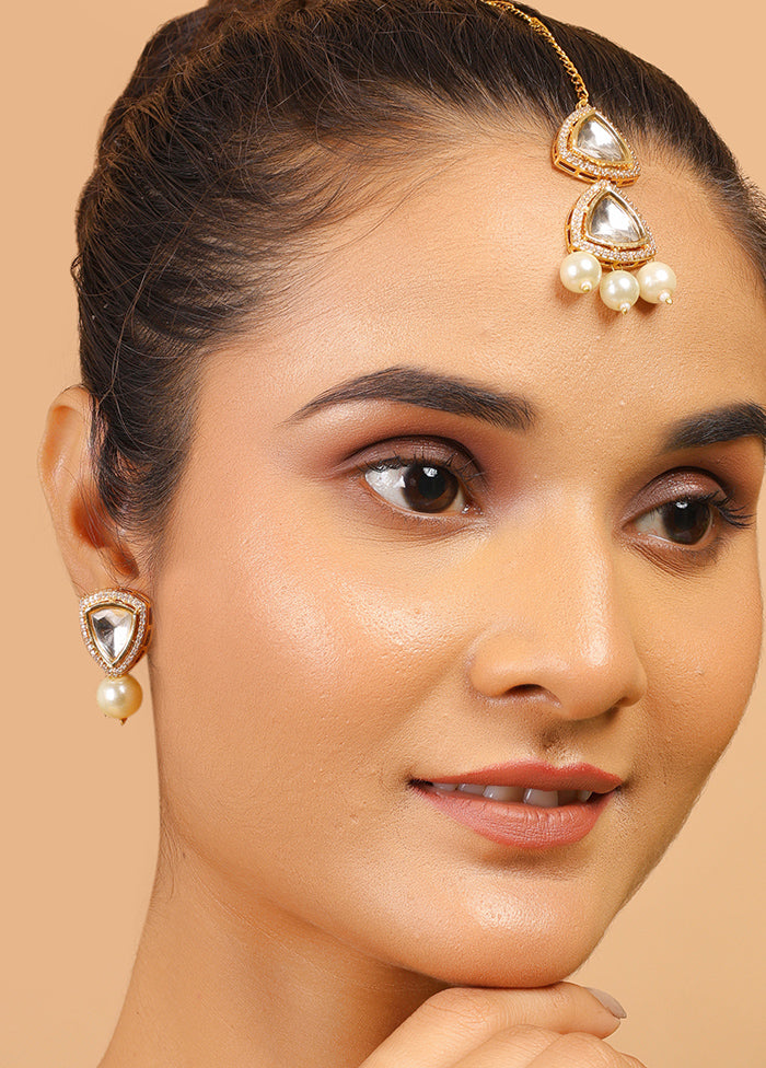 Handcrafted Kundan Polki Earrings And Mangtika Set - Indian Silk House Agencies